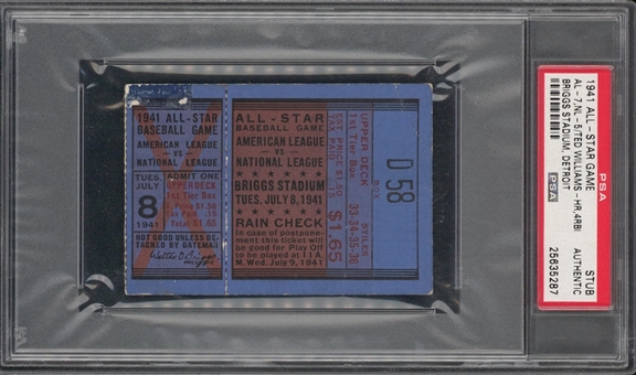 1941 All Star Game Ticket Stub - Ted Williams Home Run - PSA Authentic 